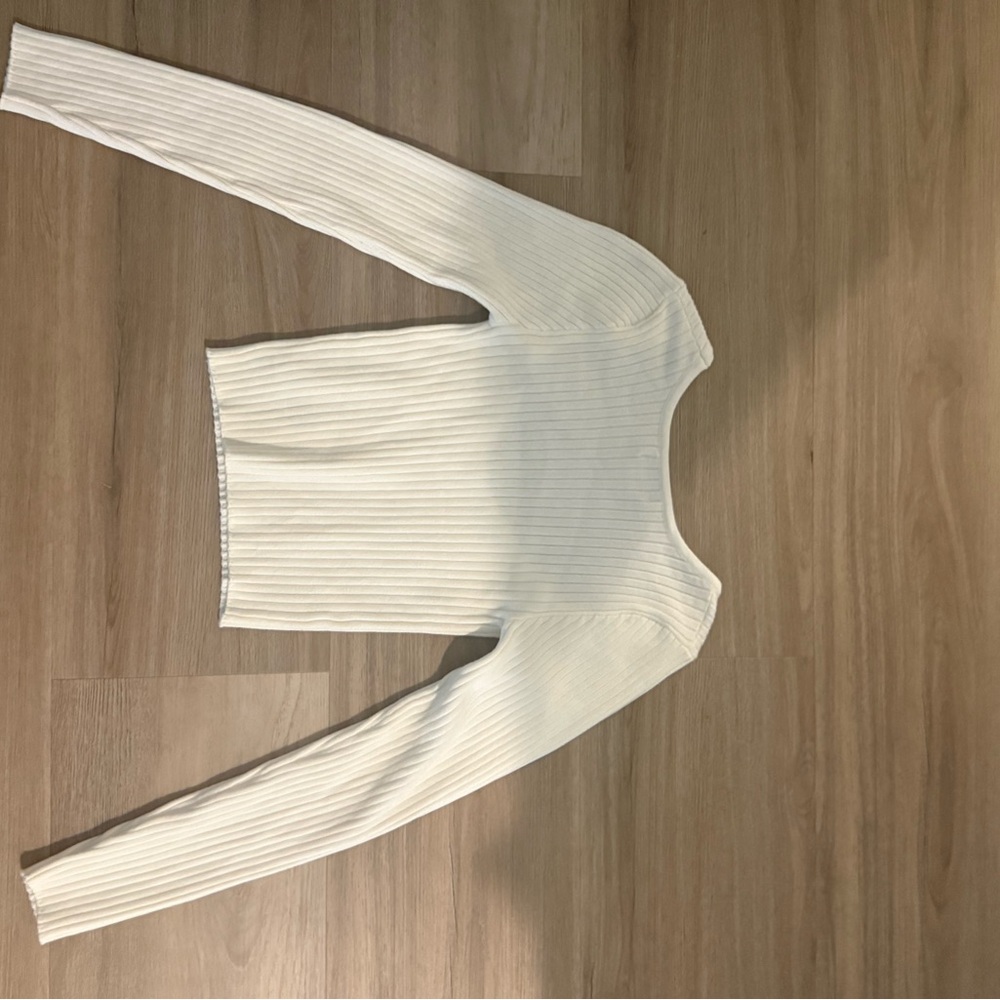 Edikted White Ribbed Long Sleeve Top